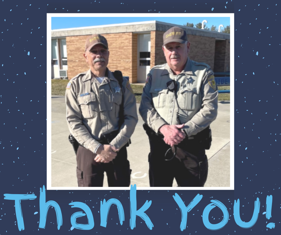 Pictured are Officers Steve and Dan on a blue background that says Thank you!