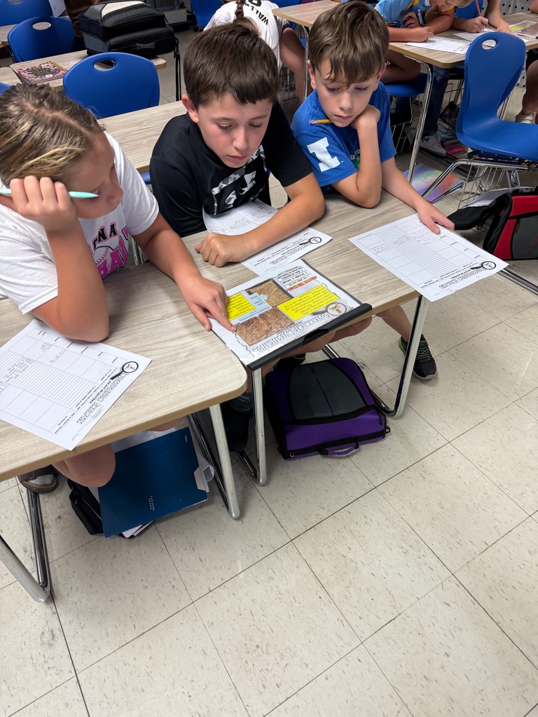 Students are at a station investigating ancient Mesopotamia.