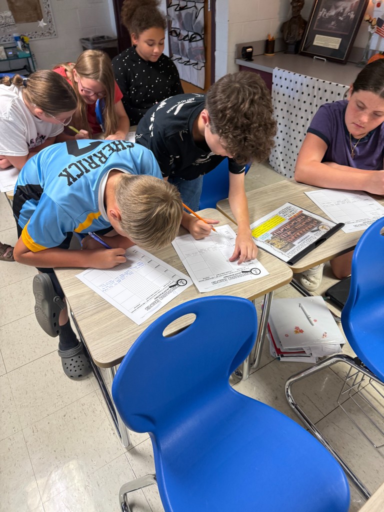 Students are at a station investigating ancient Mesopotamia.