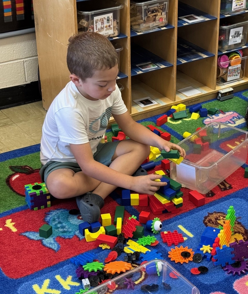 A student is playing with blocks. 
