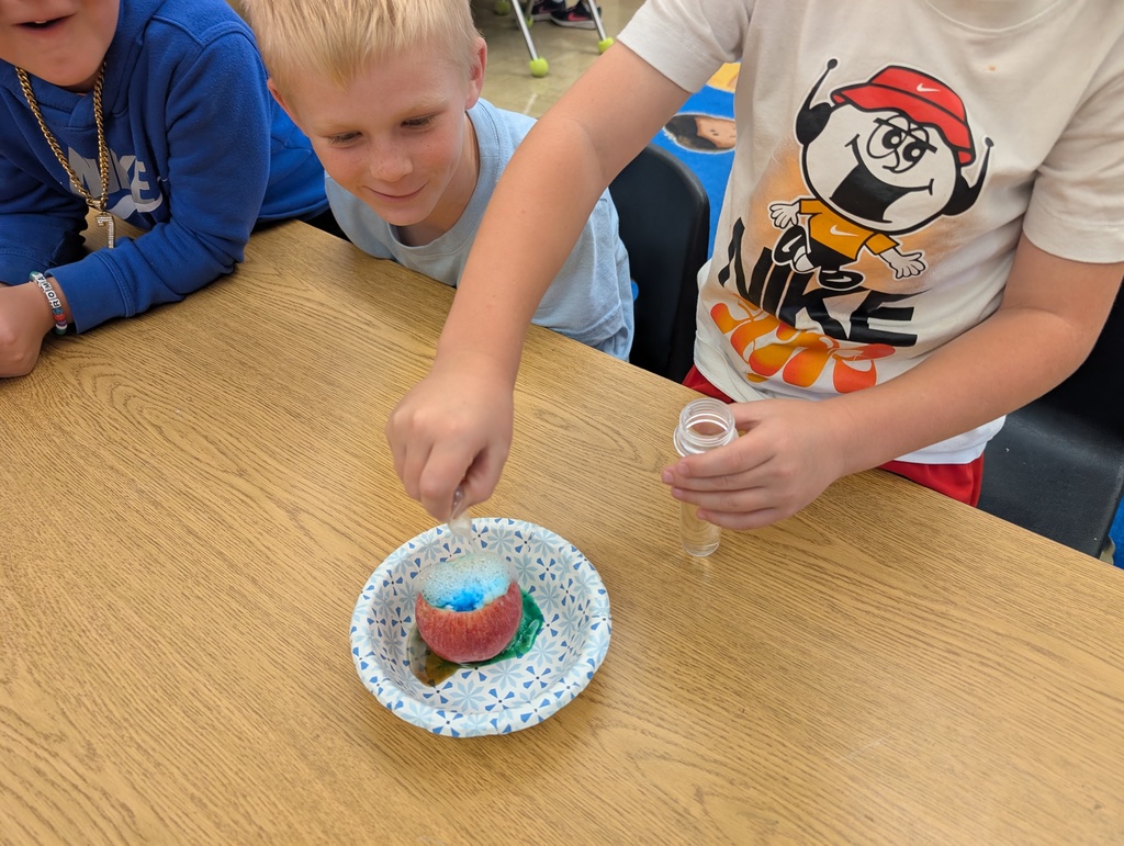 Students created a volcano with an apple. 