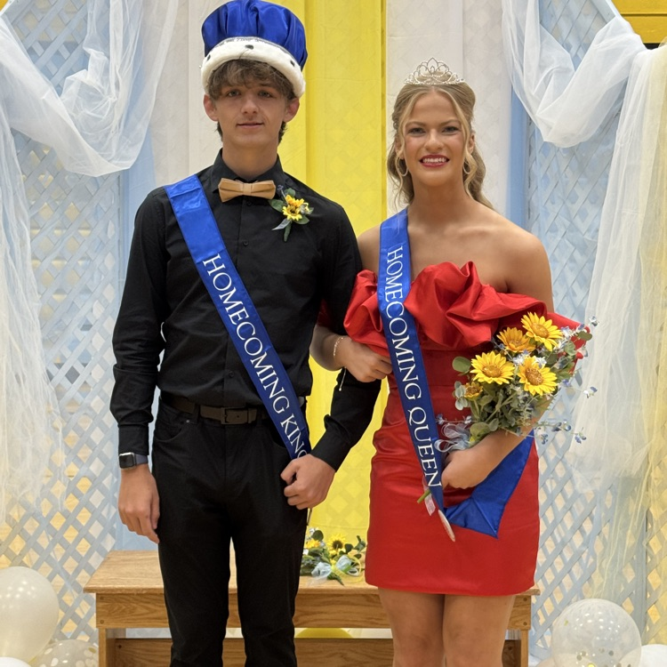 A picture of the homecoming, King and queen. They are wearing their sashes and crown.
