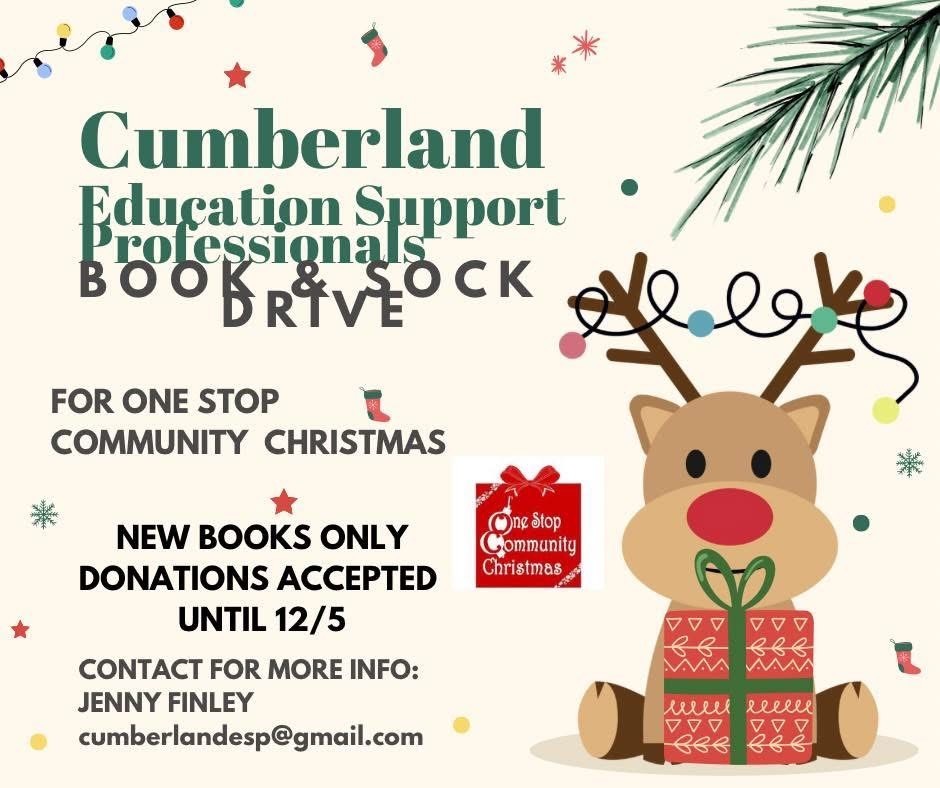 Cumberland's support staff is collecting books and socks for One Stop Community Christmas. Donation boxes can be found at the Greenup library, the Toledo library, the high school, and the bus garage. Monetary donations accepted.