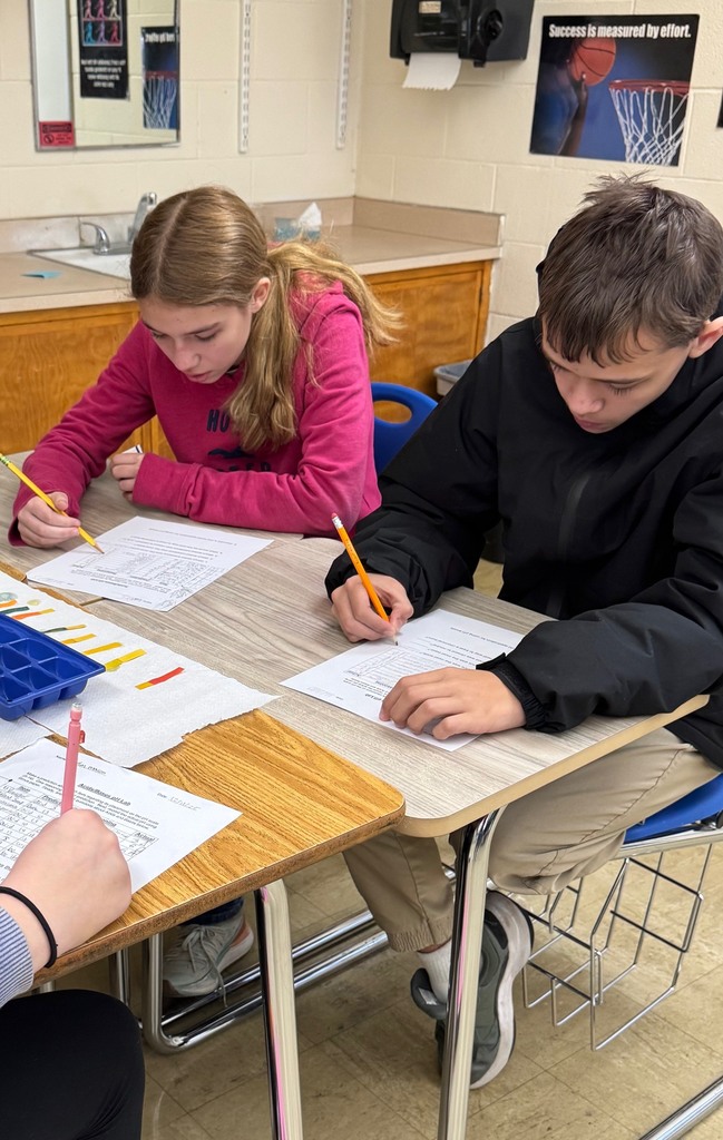 Students are writing their results on their log sheet. 