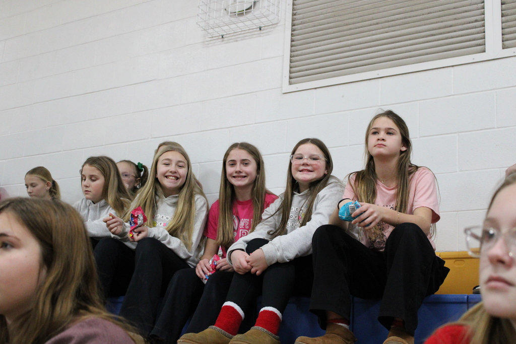 Students are sitting in the bleachers watching the game. 