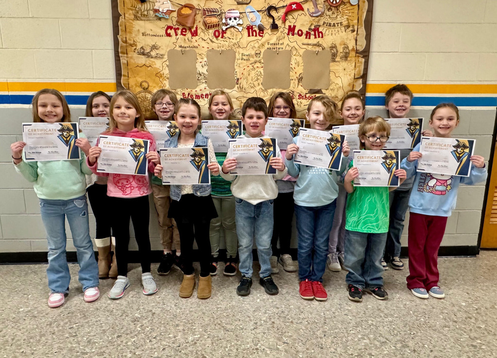 Pictured are the 2nd grade students. They are holding their perfect attendance certificates. 