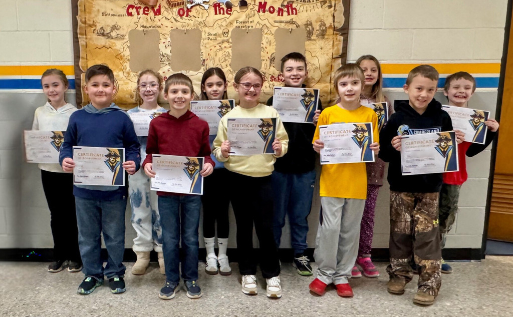 Pictured are the 3rd grade students. They are holding their perfect attendance certificates. 