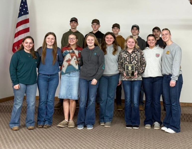 Pictured are the 13 Cumberland FFA members who went to the competition. They are standing in two rows, side by side. 