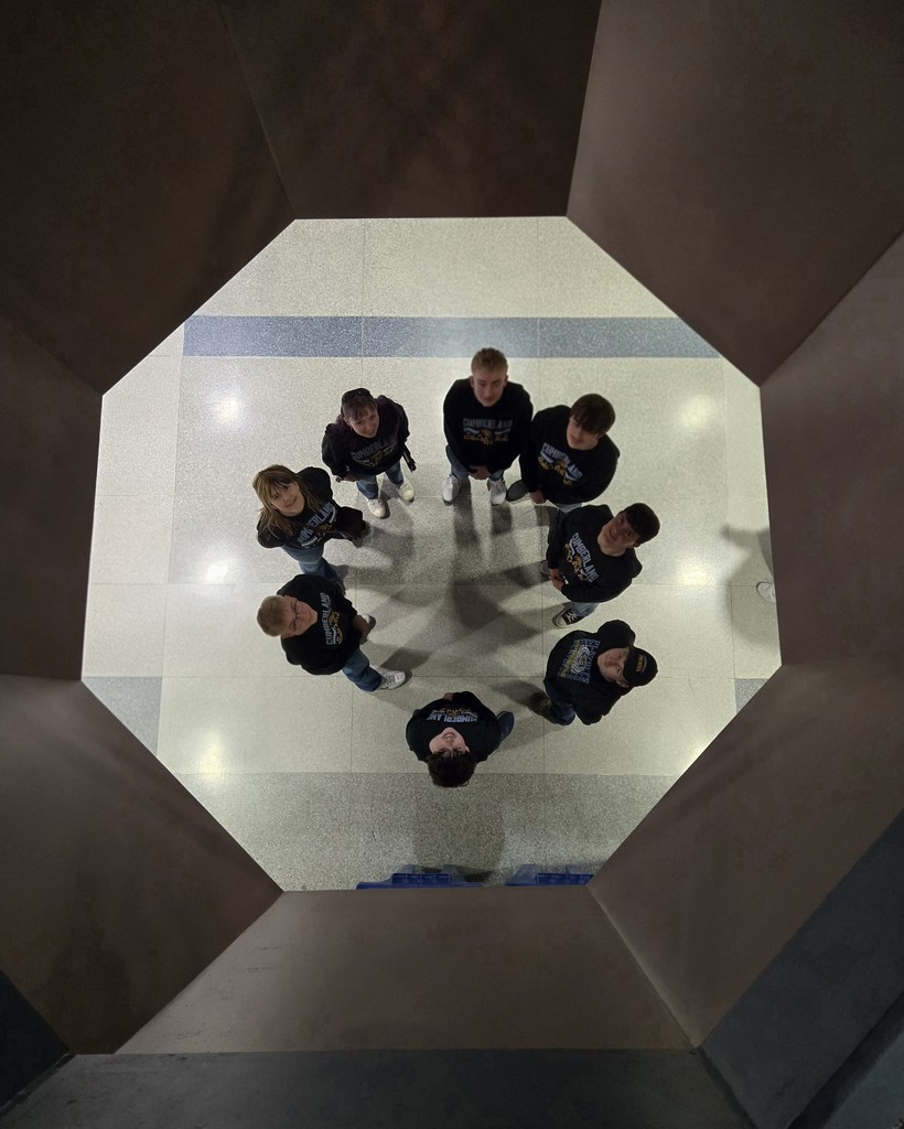 Pictured is the team looking up through an octagon shape. 