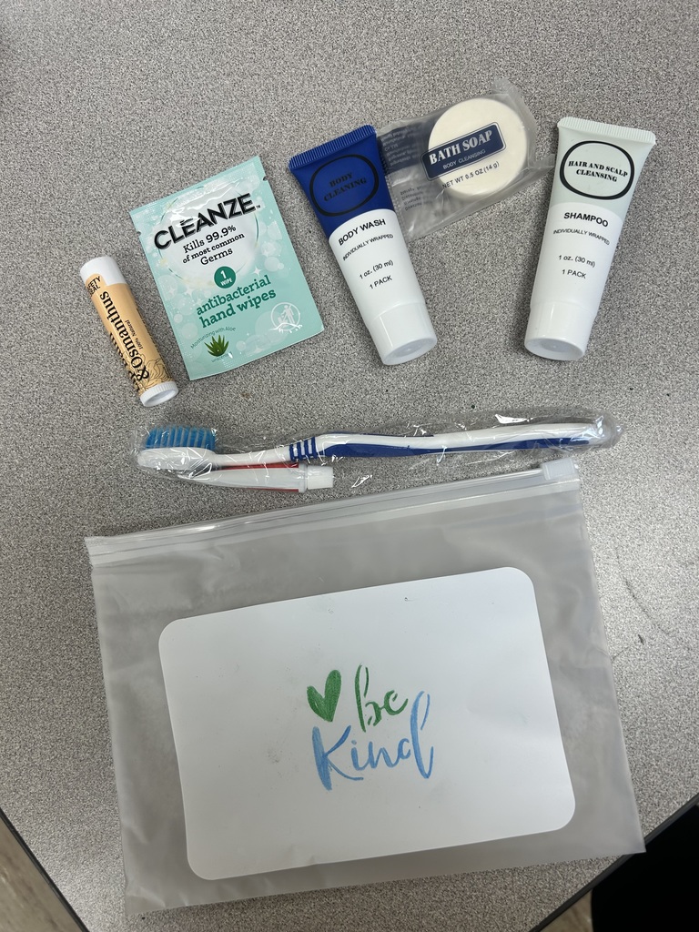 The items donated are a bag, toothbrush, lip balm, body wash, soap, shampoo, and a Cleanze pouch.