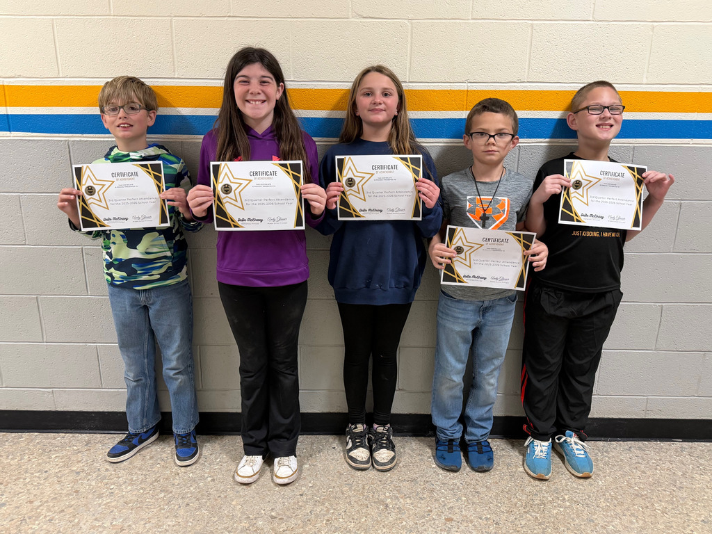 Pictured are five students holding their perfect attendance certificates.