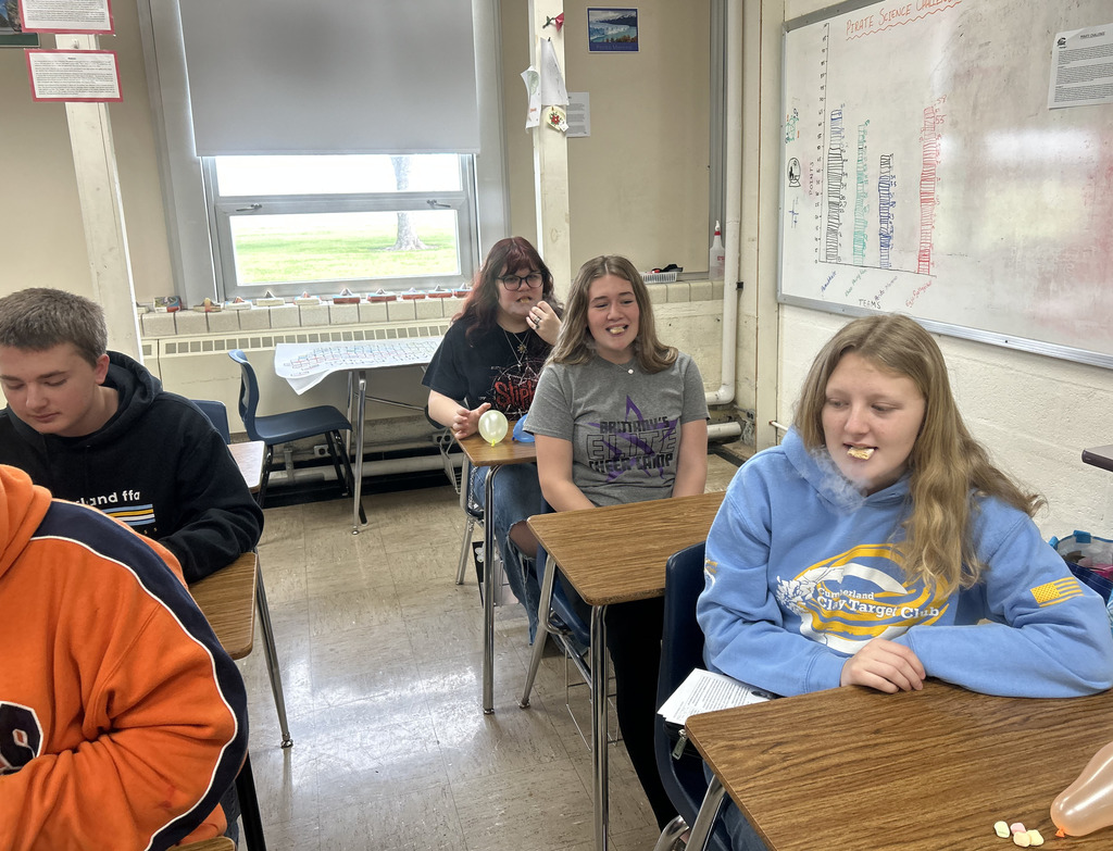 Students have a small piece of something in their mouths that makes it look like they are breathing steam.