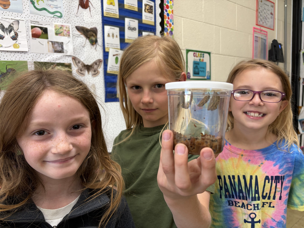 Three students are holding a cup with crystalis. 