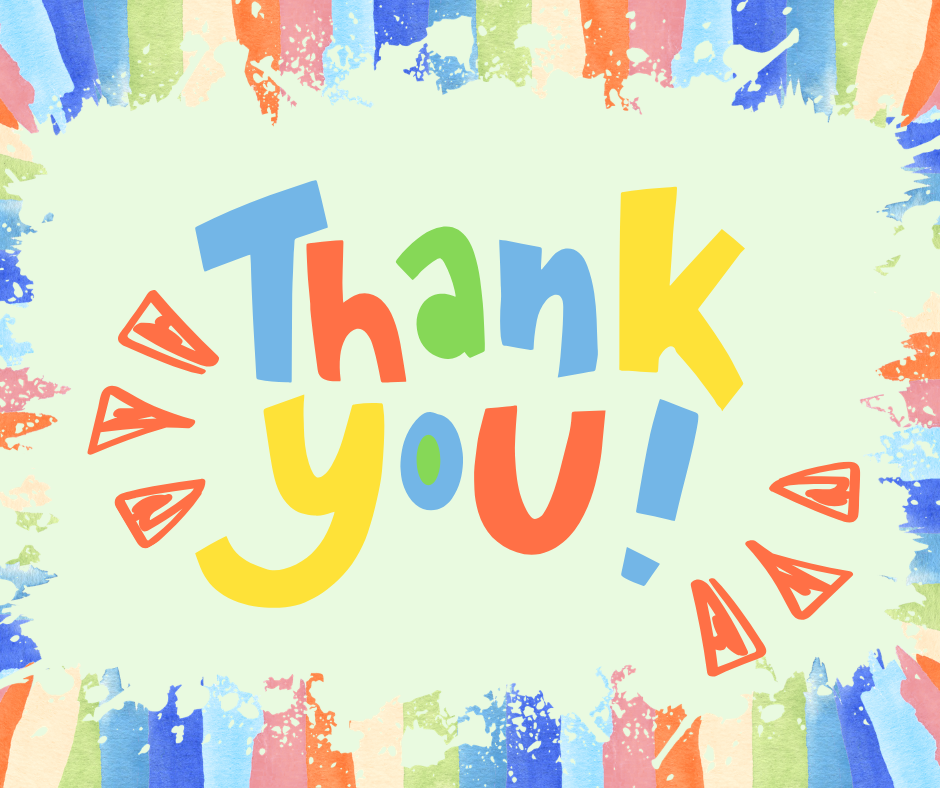 A bright and colorful border surrounds the words Thank You!