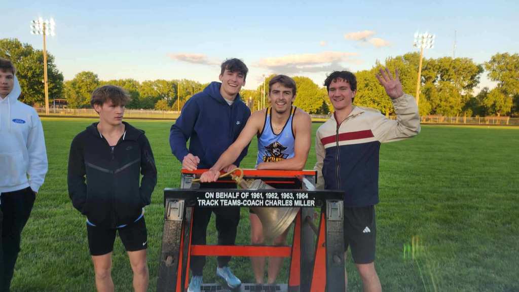 Four athletes are ringing the bell. 