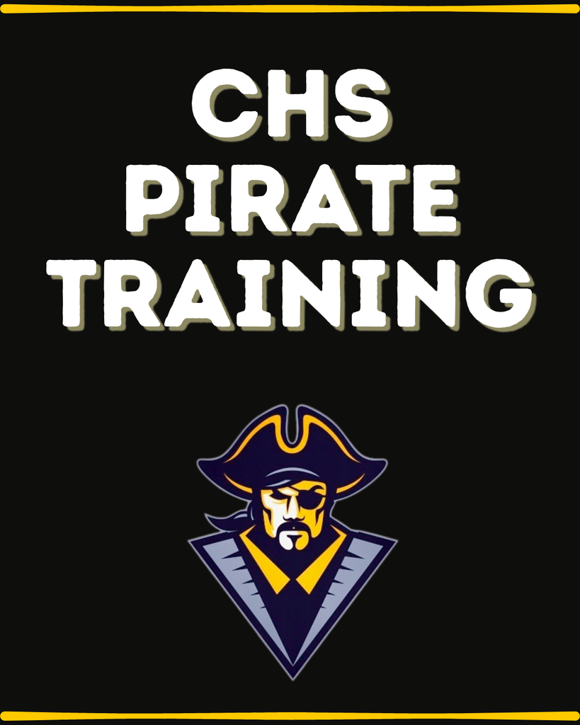 An image with a black background and yellow accents. It says CHS Pirate Training and has the pirate logo. 