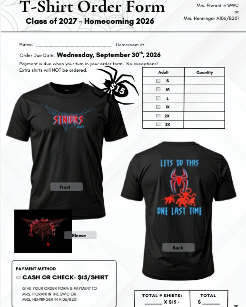 Senior shirt order form