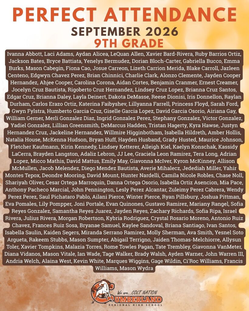 September 2026 Perfect Attendance 9th Grade