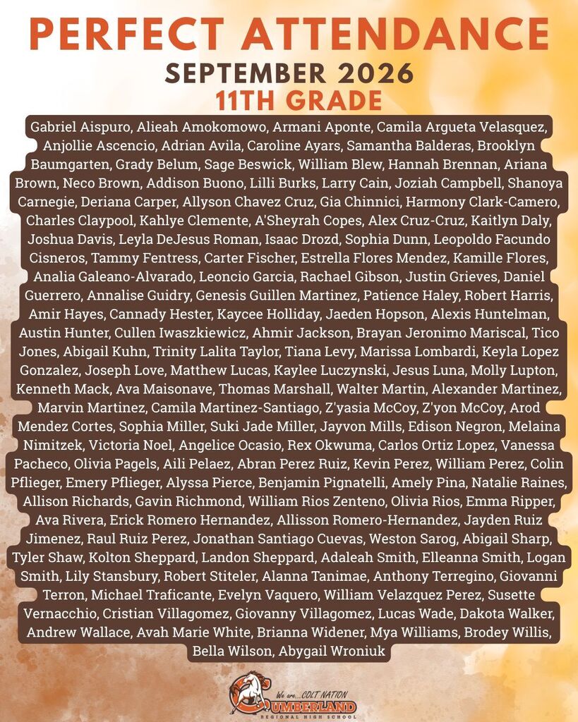 September 2026 Perfect Attendance 11th Grade