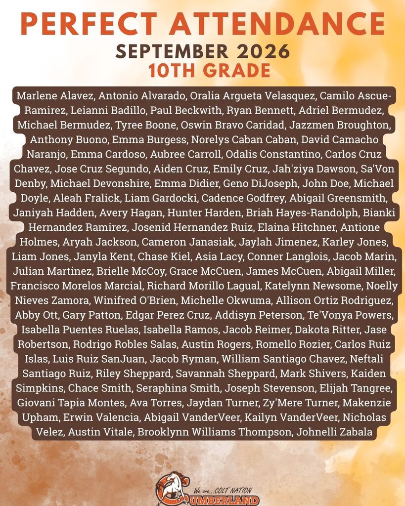 September 2026 Perfect Attendance 10th Grade