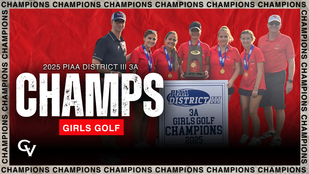 CV Girls Golf team poses for a picture after winning the 2025 PIAA District III 3A Girls Golf Championship.