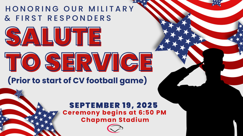 Promotional image for 'Salute to Service' event on September 19, 2025, honoring military and first responders at Chapman Stadium.
