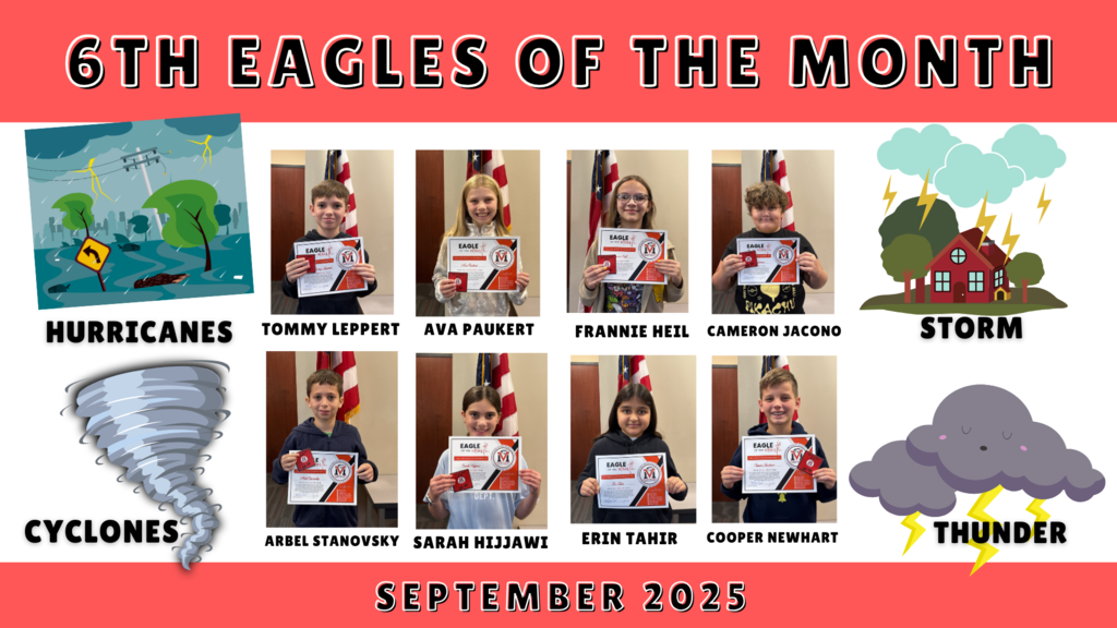 Students posing and holding a certificate for winning Eagle of the Month for September.