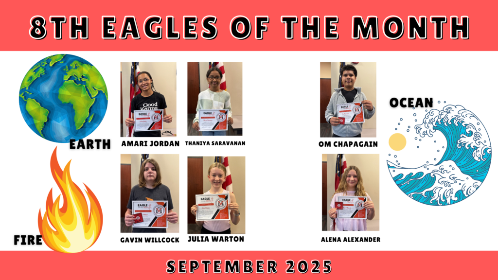 Students posing and holding a certificate for winning Eagle of the Month for September.