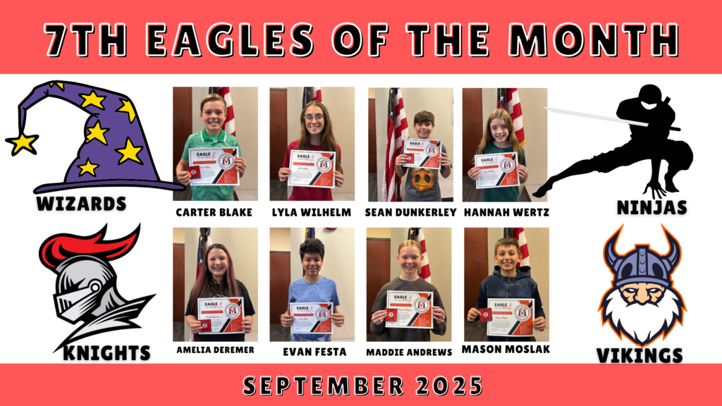Students posing and holding a certificate for winning Eagle of the Month for September.