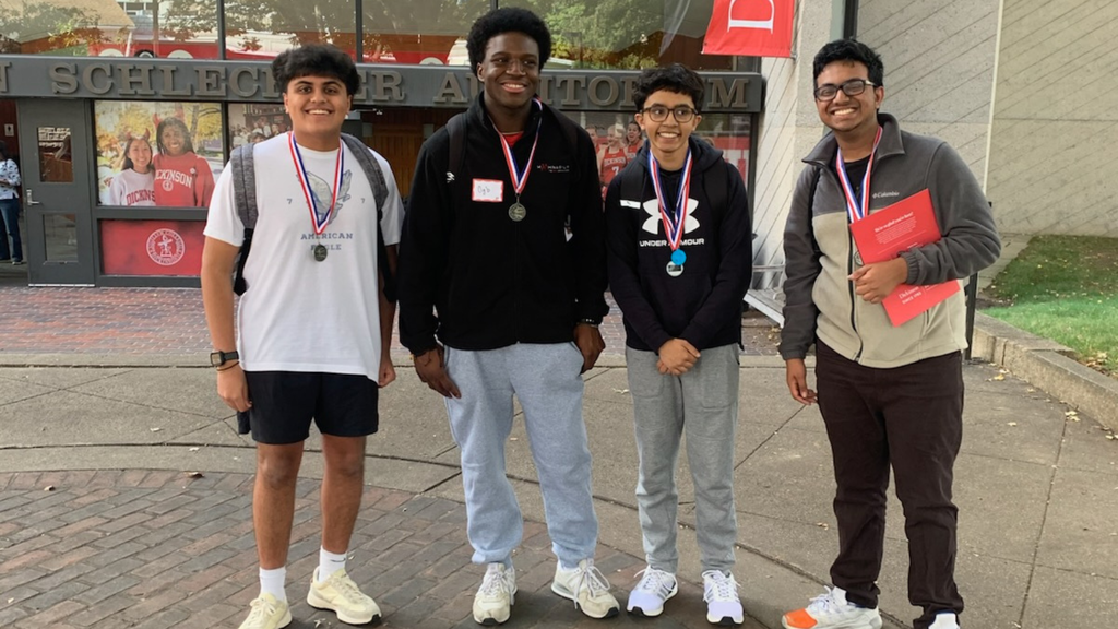 Four CV Mathletes pose for a picture after receiving 2nd place at the 10th Annual Carlisle Interscholastic Math Competition at Dickinson College.