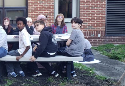 Students working outside