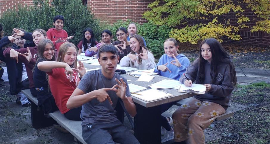 Students working outside