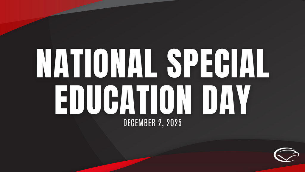 Decorative image with black, red, and gray colors with text that reads "National Special Education Day. December 2, 2025."