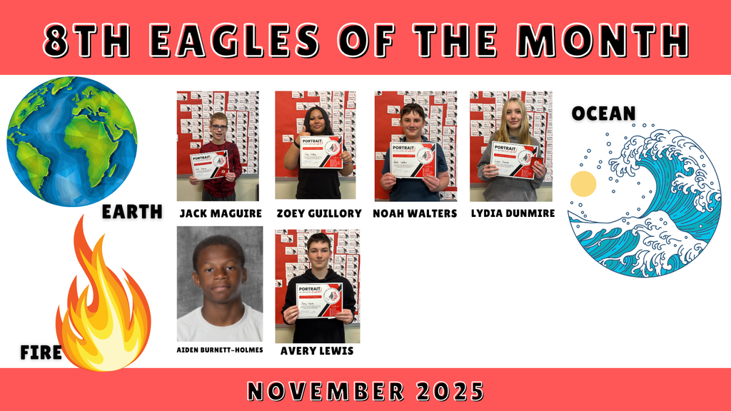 Students posing and holding a certificate for winning Eagle of the Month for November.