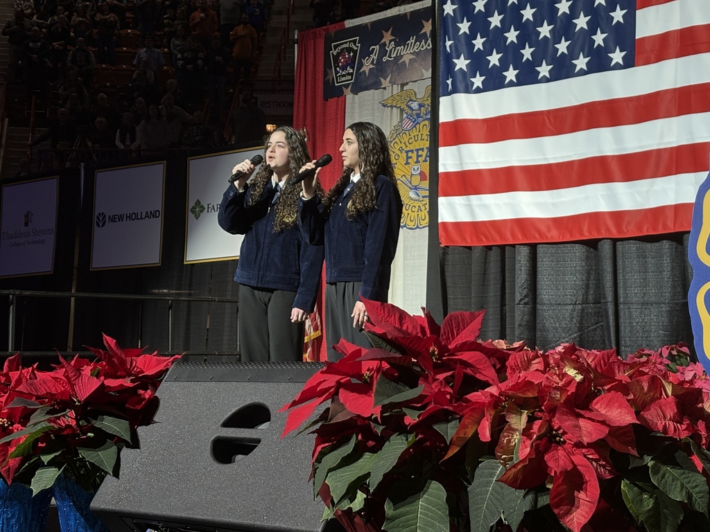 Two CV FFA members performing the national anthem at the 2026 Pennsylvania FFA Mid-Winter Convention.