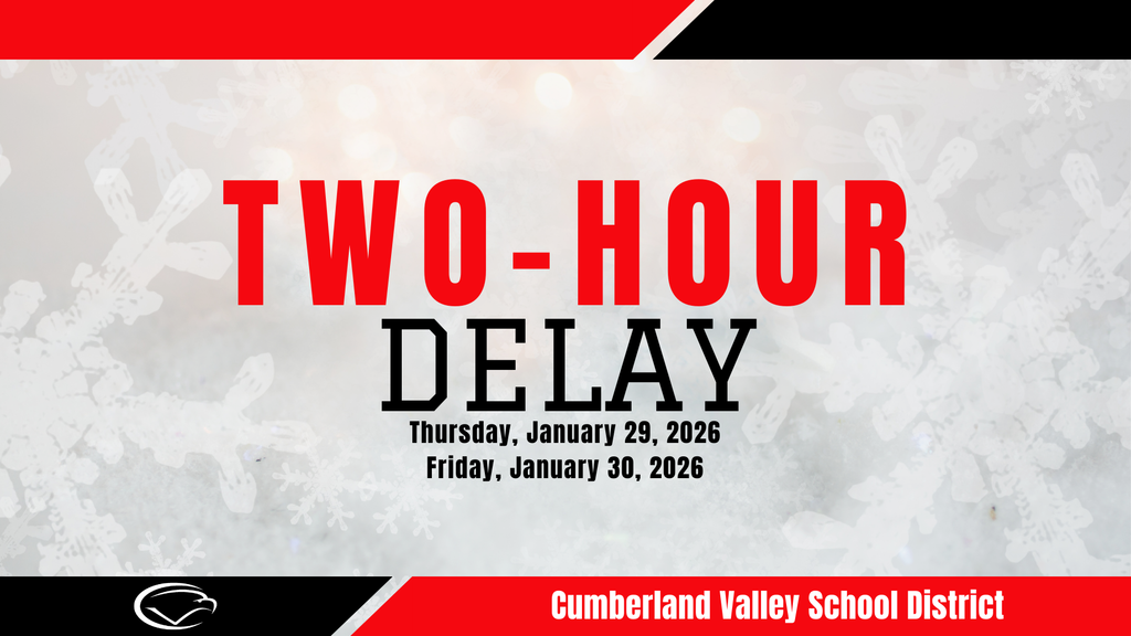 Decorate image with red, black, and white colors. Text reads "Two-Hour Delay. Thursday, January 29, 2026. Friday, January 30, 2026."