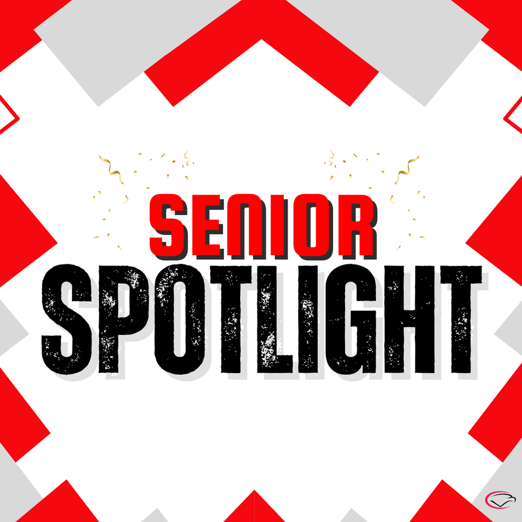 Decorative image with red, black, white, and gray colors. Text reads "Senior Spotlight."
