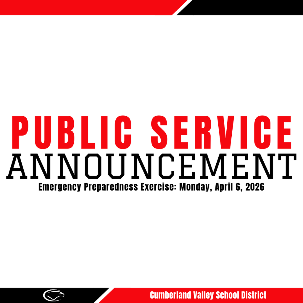 Decorative image with red, black, and white colors with text that reads "Public Service Announcement. Emergency Preparedness Exercise: Monday, April 6, 2026"
