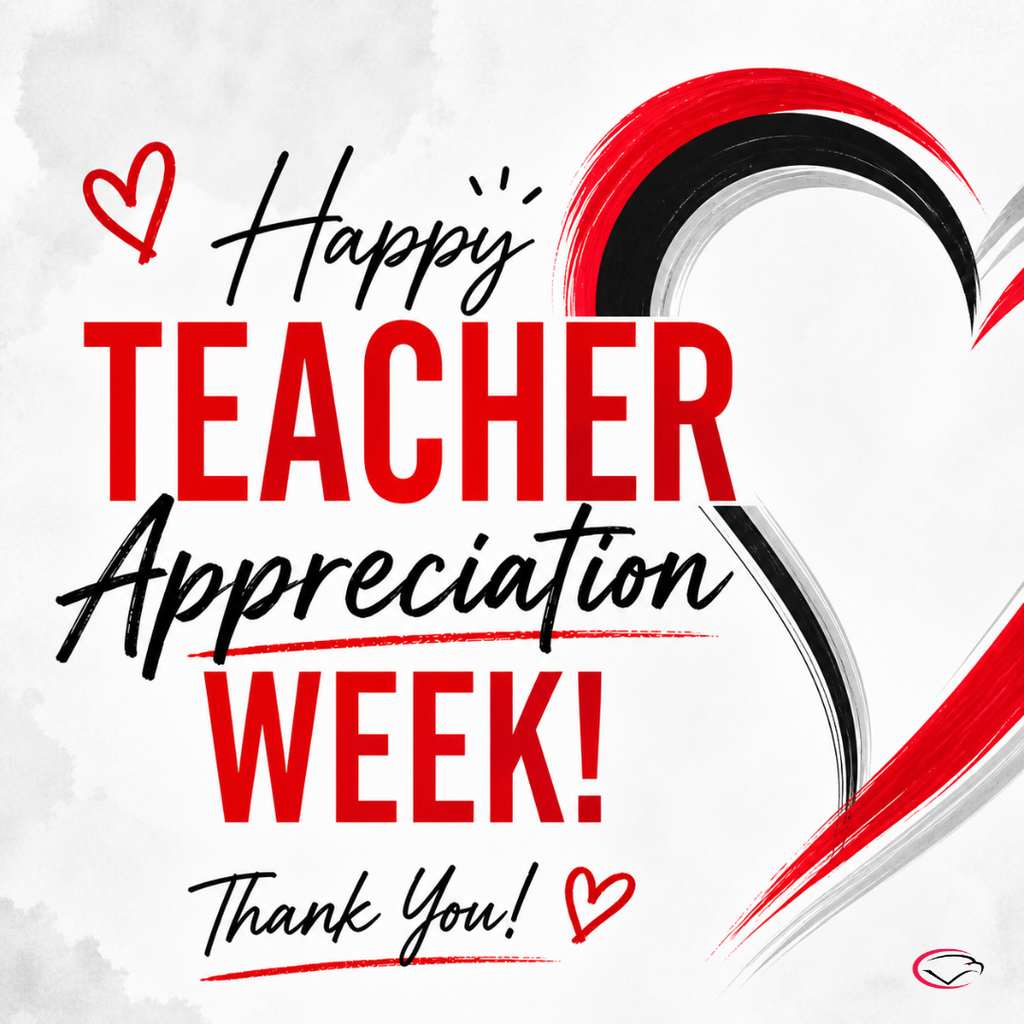 Decorative graphic with the words Happy Teacher Appreciation Week. Thank you!