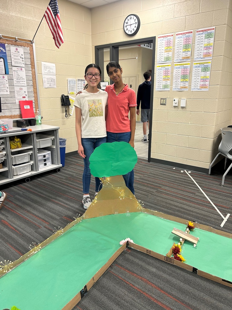 Mountain View Middle School students present a mini-golf hole they designed and built for an engineering project
