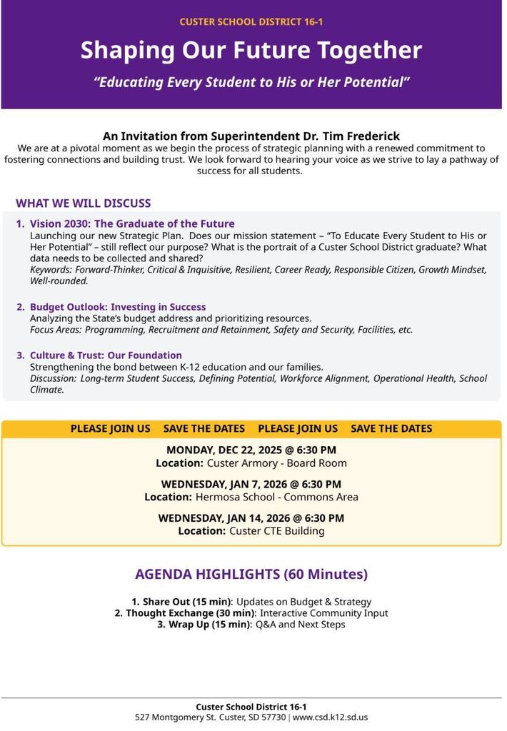 Strategic Planning Meetings - Jan. 7 and Jan. 14