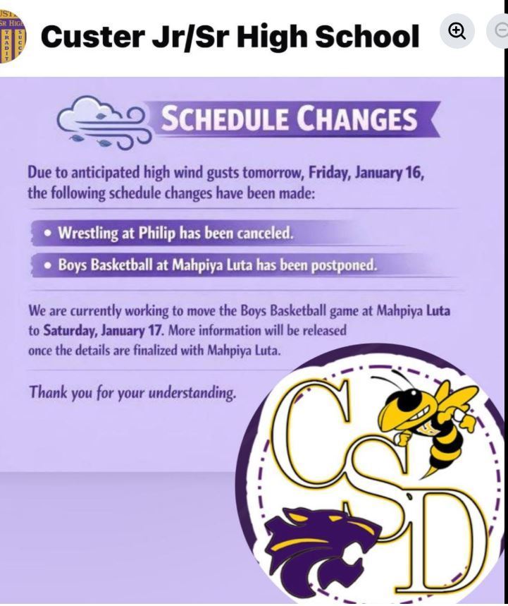 SCHEDULE CHANGES FOR JAN 16