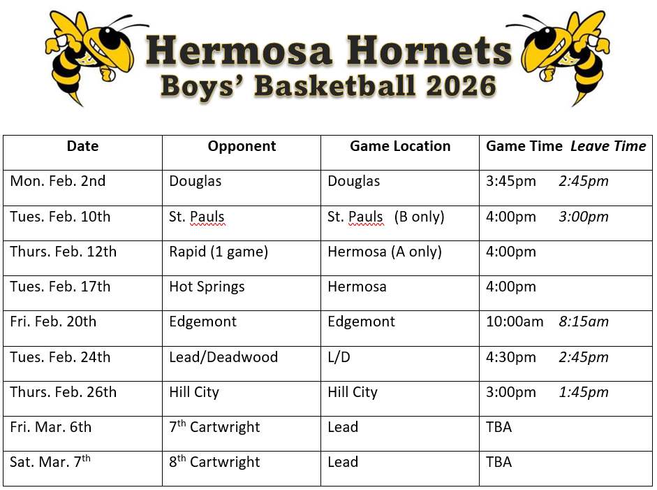 Updated Boys Basketball Schedule