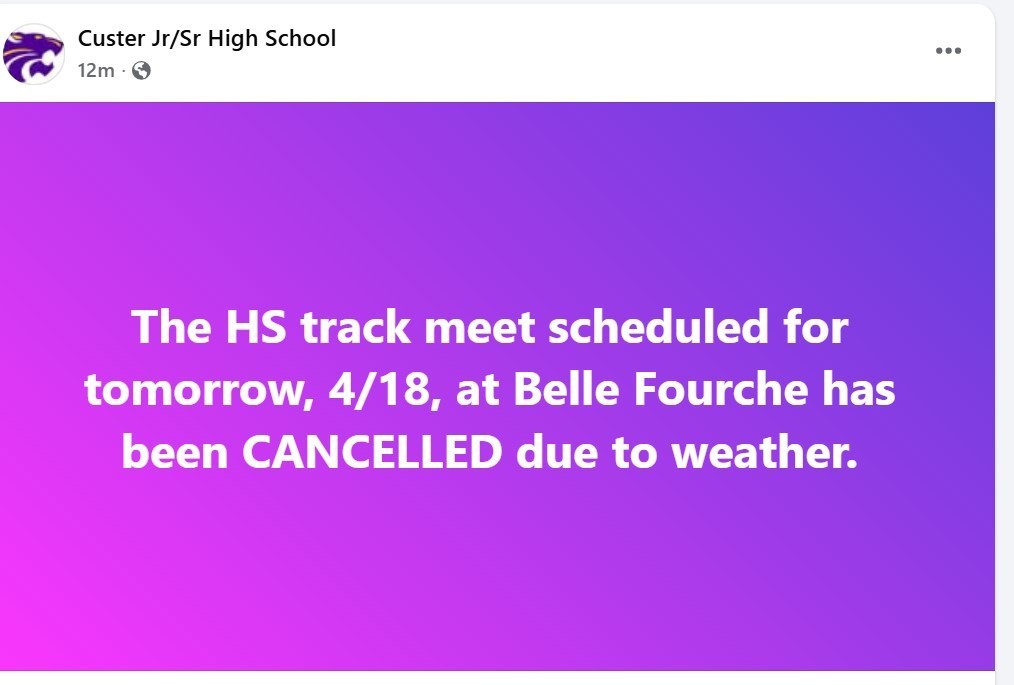 track cancelled at belle on 4.19.26