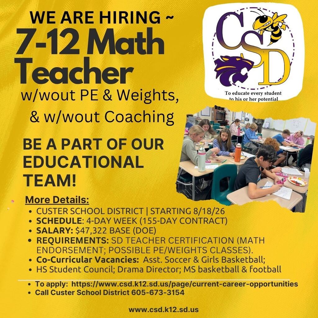 SECONDARY MATH TEACHER NEEDED