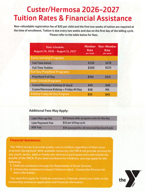 YMCA Tuition Rates