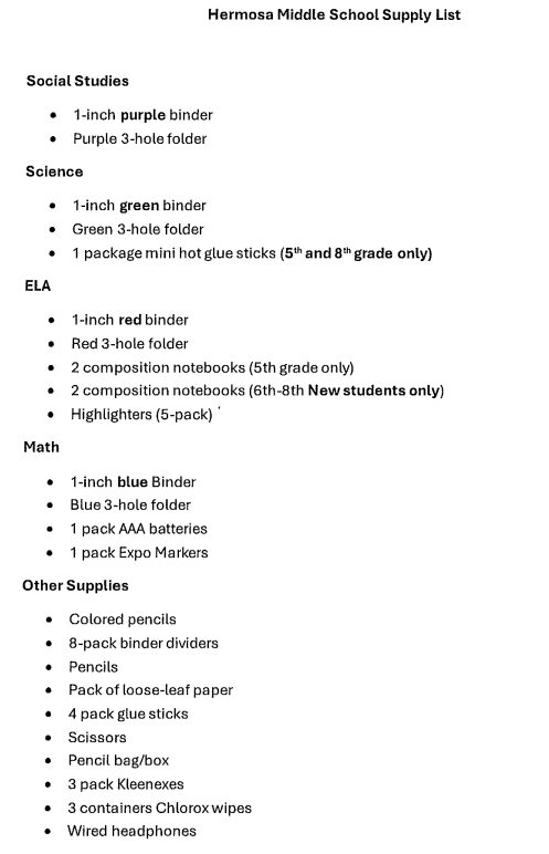 5-8 Supply List