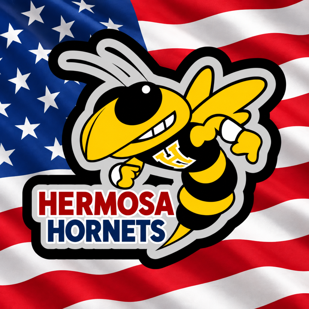 Red, White, and Blue Hermosa Hornet Logo