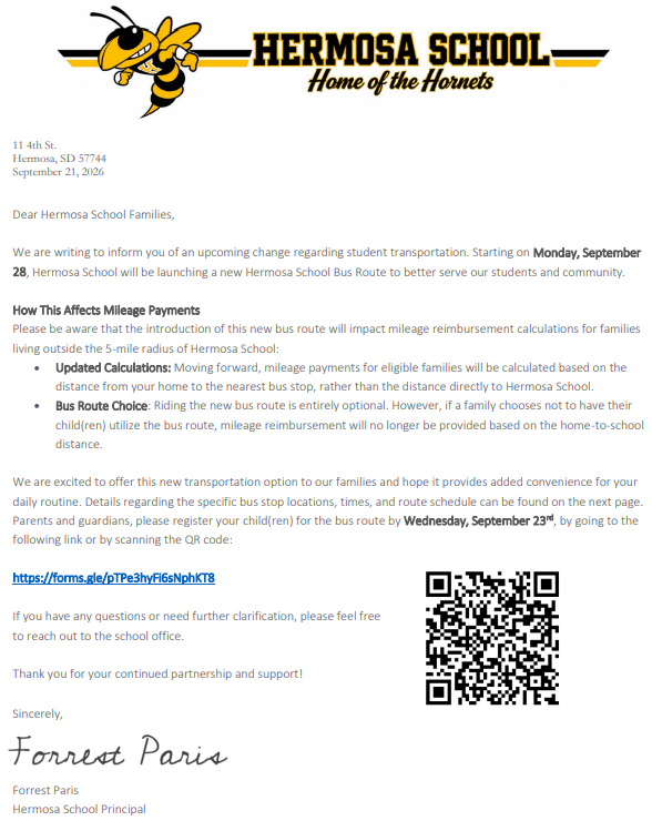 Hermosa School Bus Route Information
