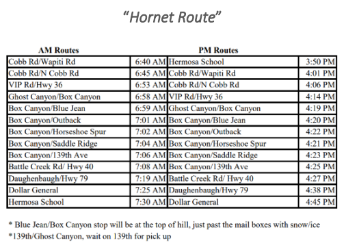 Hornet Route Schedule